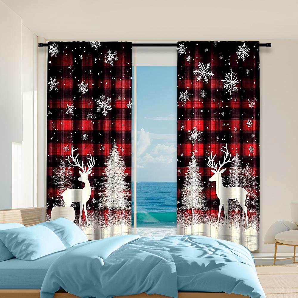 

2Pcs Christmas Snowflake Window Curtains For Living Room Bedroom Holiday Atmosphere Decoration Rod Pocket Design Privacy 100*130 Rod Pocket 1pcs