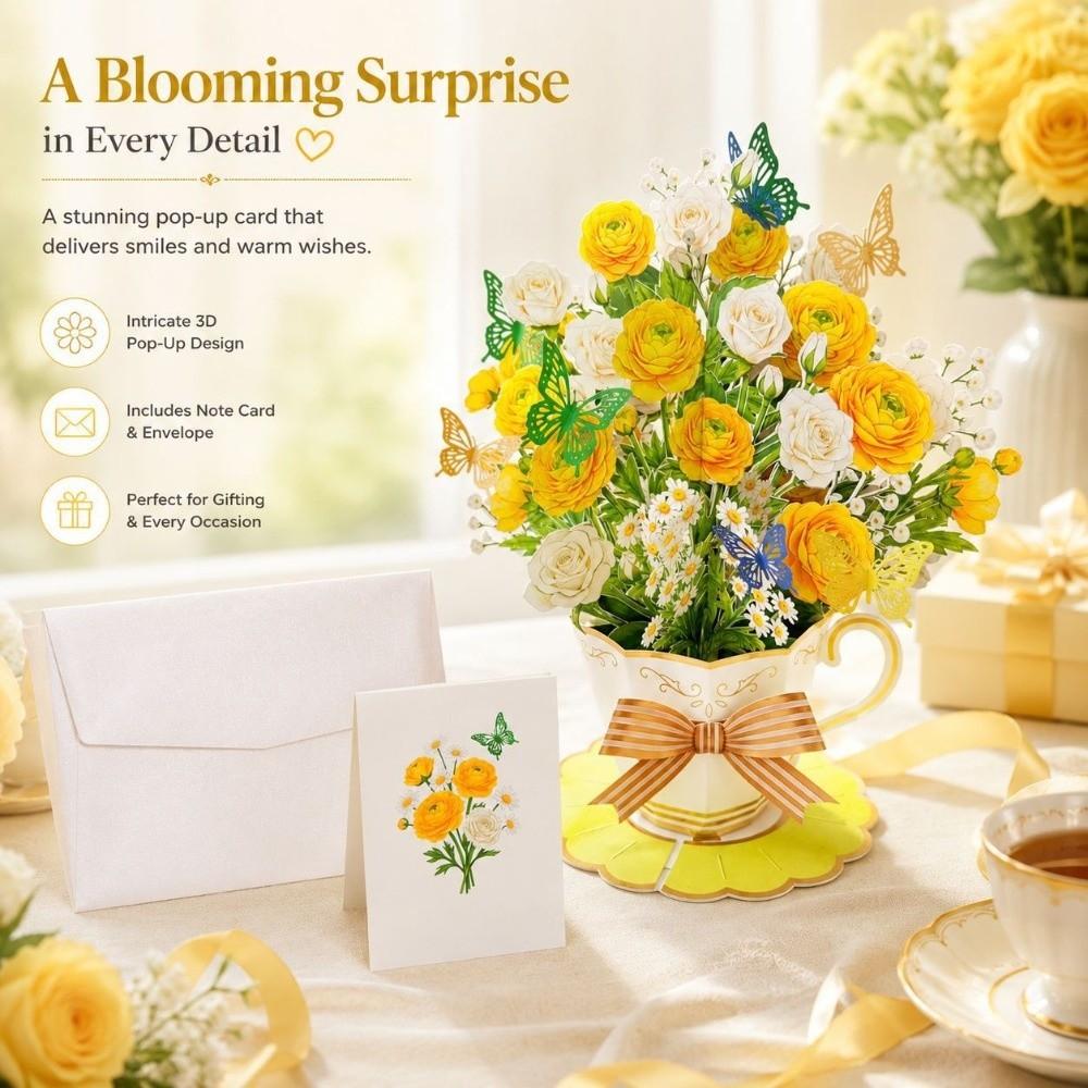 with Envelope & Message Note Butterfly Greeting Cards Flower Bouquet Card for Mom & Her