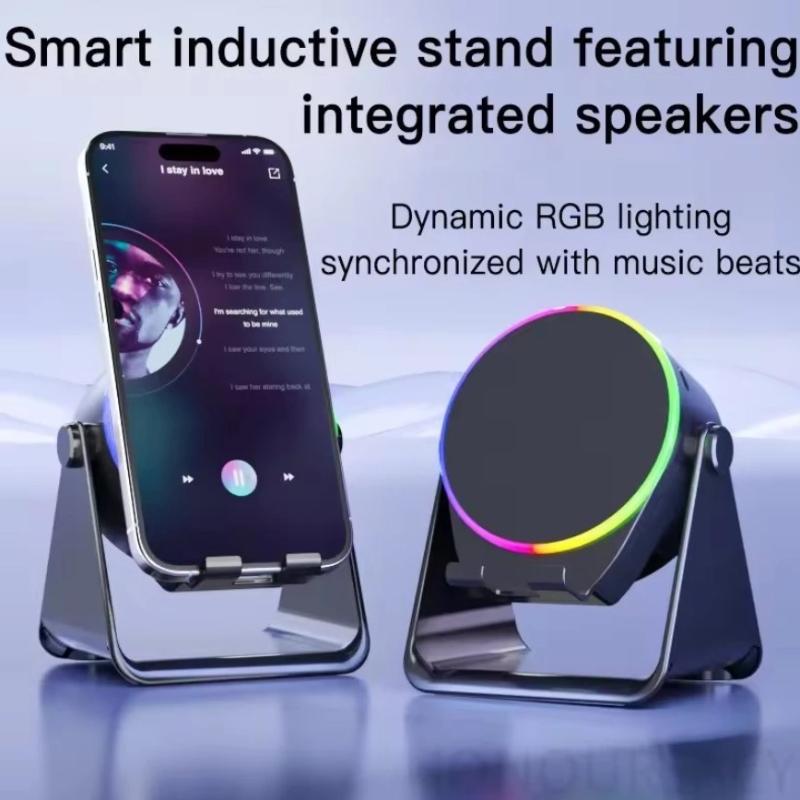 Bluetooth Wireless Induction Speaker Phone Holder Rgb & Rotating 360° With Power Bank