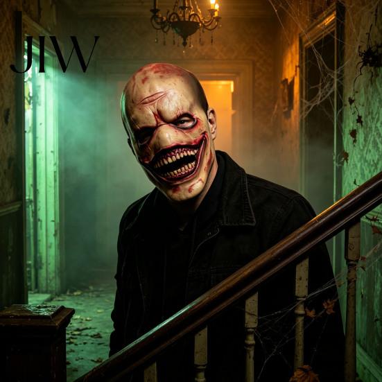 Erwachsenen-Latexmaske Halloween Lachender Clown für Männer, Gruselige gezahnte Kostümparty-Maske, Maskerade Horror Cosplay Spukhaus Gruselig