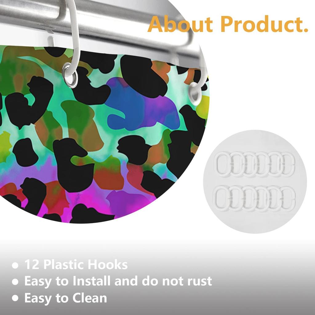 Rainbow Leopard Print Shower Curtain Bold Colorful Pattern Fashion Statement Bathroom Decor Vibrant Tie Dye Style Water