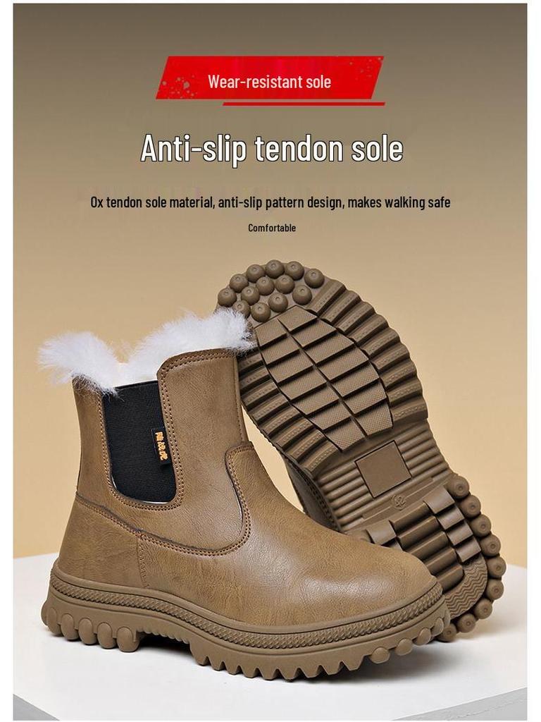 Men's Winter Wool High-Top Leather Snow Boots, Thick & Warm, Non-Slip Outdoor Mongolian Horse Style.