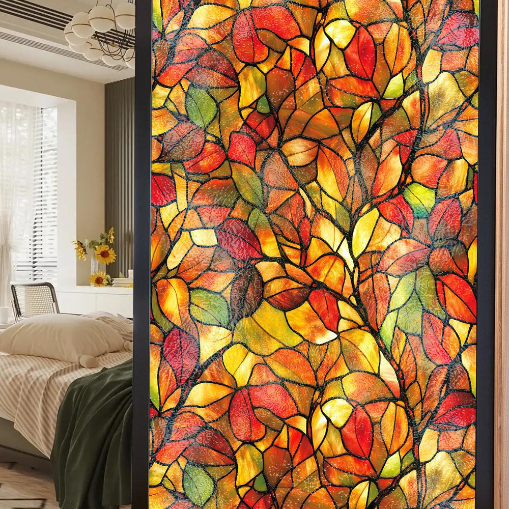 Double-sided Colored Window Privacy Film, Stained Glass Decorative Static Cling, Removable Laser Sun Blocking Vinyl Covering