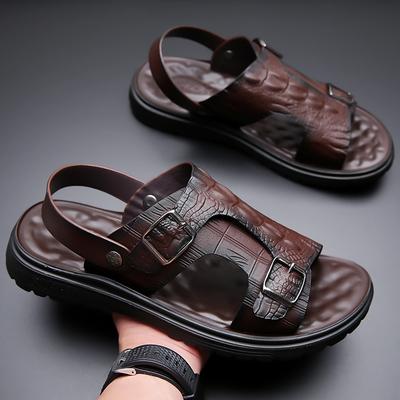 Summer New Fashion Men Sandals Crocodile Pattern Patented Leather Beach Slippers Male Non-slip Soft Comfortable Outdoor Shoes