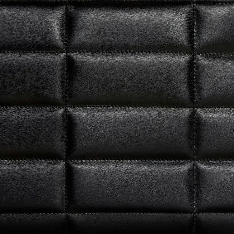 Celine Gold Logo Quilted Chain Handbag Calfskin Top Handle Clutch Small Size Women's Black