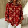Christmas Style Women's Long-Sleeve Collared Breathable Shirt Relaxed Fit Plus Size Women's Christmas Party Top