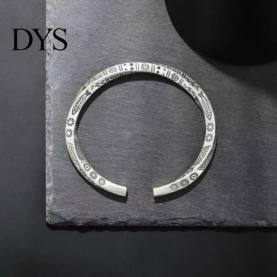 Men Bracelet Opening Adjustable Silver Color Twist Boho Wrist Decoration Easy to Wear Fish Letter Curved Sleeve Jewelry