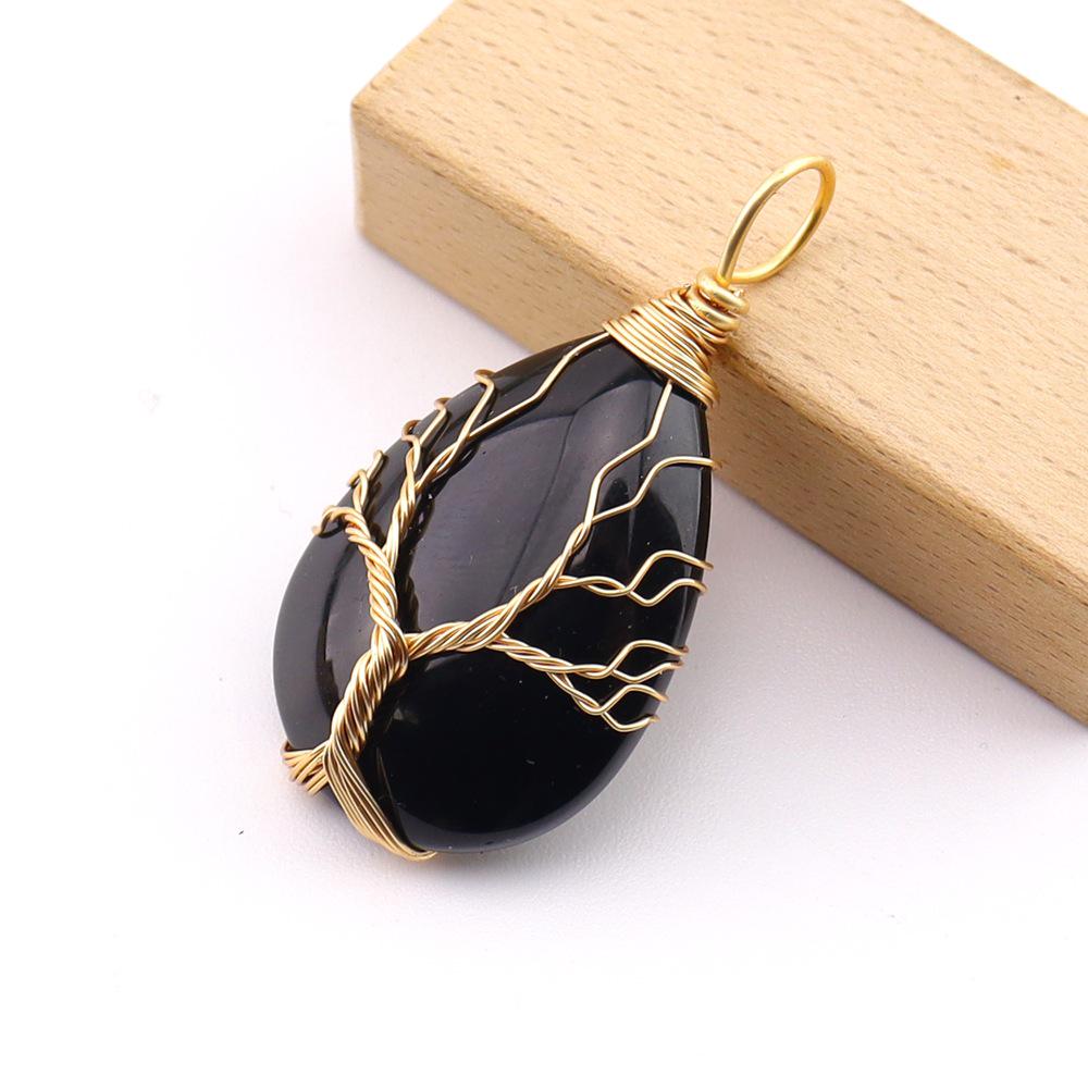 Natural Stone Agate Water Drop Tree of Life Pendant Necklace N781