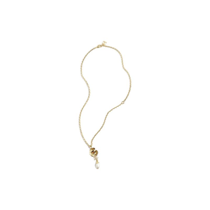 

CHANEL [24S Spring and Summer] Pendant Design Metal Resin Glass Pearl Diamond Crystal Necklace Women s Gold золотий