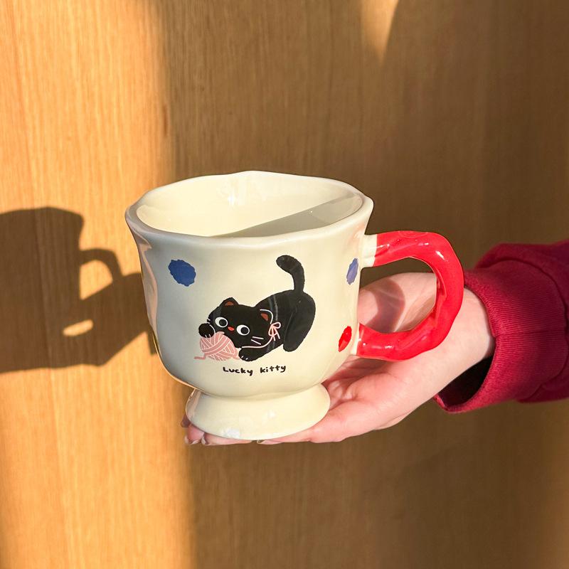 Cute cat apple ceramic mug as a gift, couple drinking cup for girls' birthday gift gift gift box