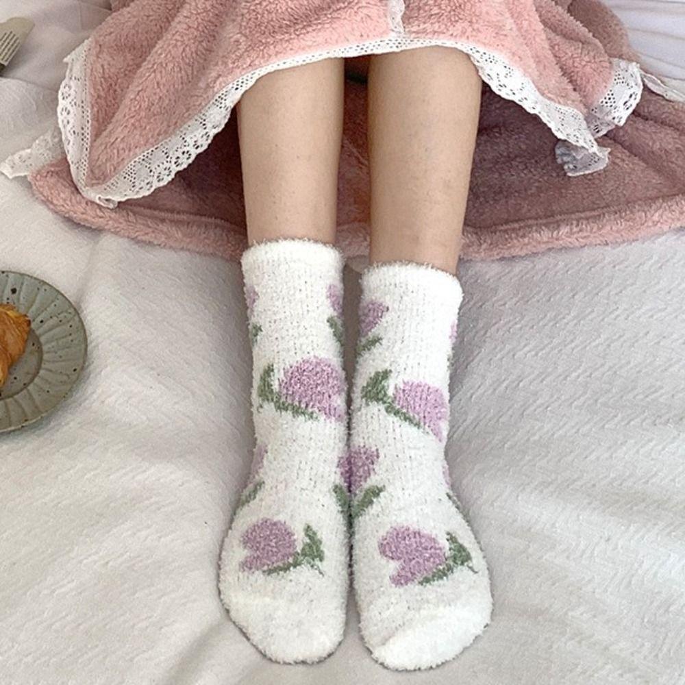Soft Plush Floor Sleeping Socks Homewear Mid-tube Socks Cute Women Socks  Autumn