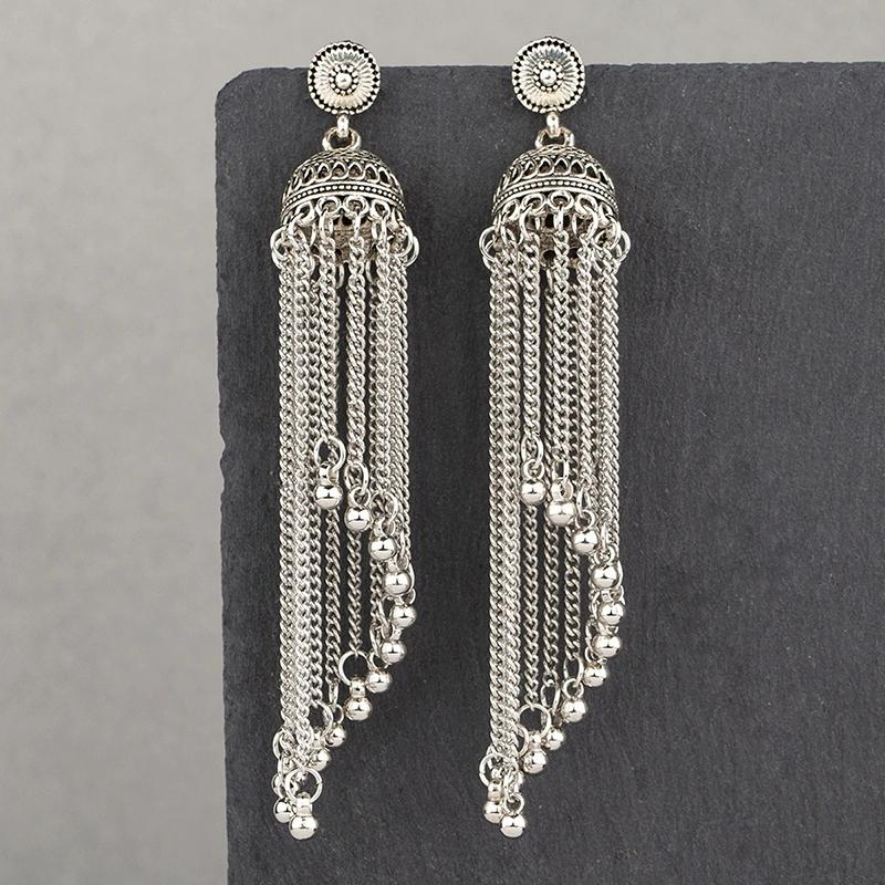 

Ethnic Round Bead Pendant Fringe Earrings Women Long Chain Metal Retro Bohemian Geometric Piercing Ear Jewelry Vacation Gift