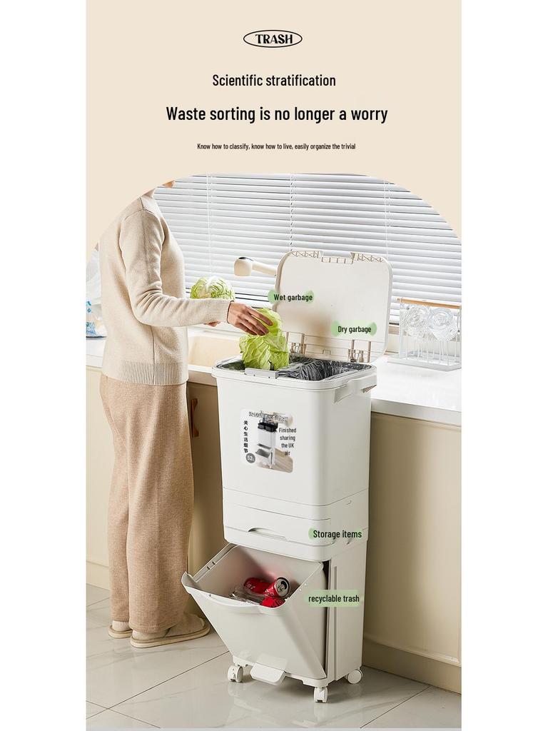 2026 Large-Capacity Kitchen Trash Can with Lid, Double Layer for Dry & Wet Waste Separation