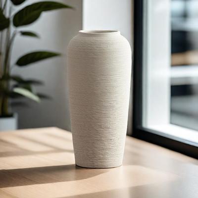 Wabi-Sabi Style Floor Vase for Hydroponic or Dried Flowers - Ceramic Feel Pottery Jar for Living Room Decor