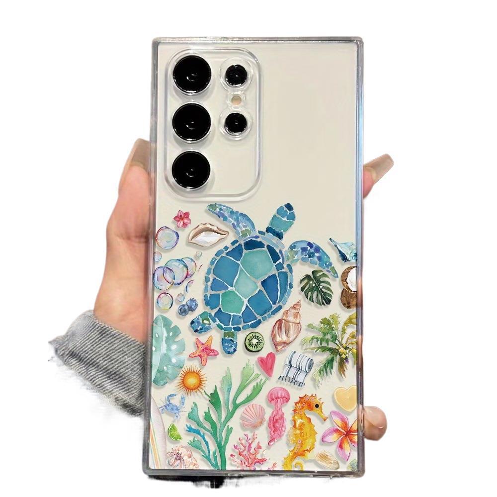 Hot-selling high-transparency watercolor marine turtle UV painting printing Samsung S25 mobile phone case anti-fingerprint case