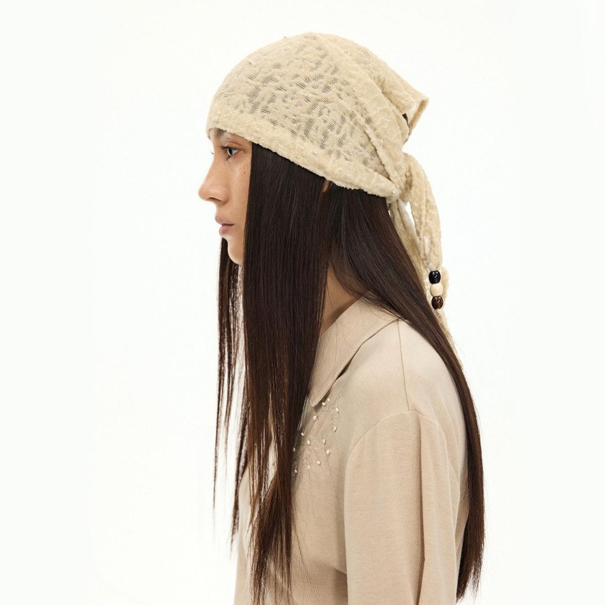 

1 Peisley patterned solid color lace women s thin and personalized headscarf with wood bead texture knitted silk scarf