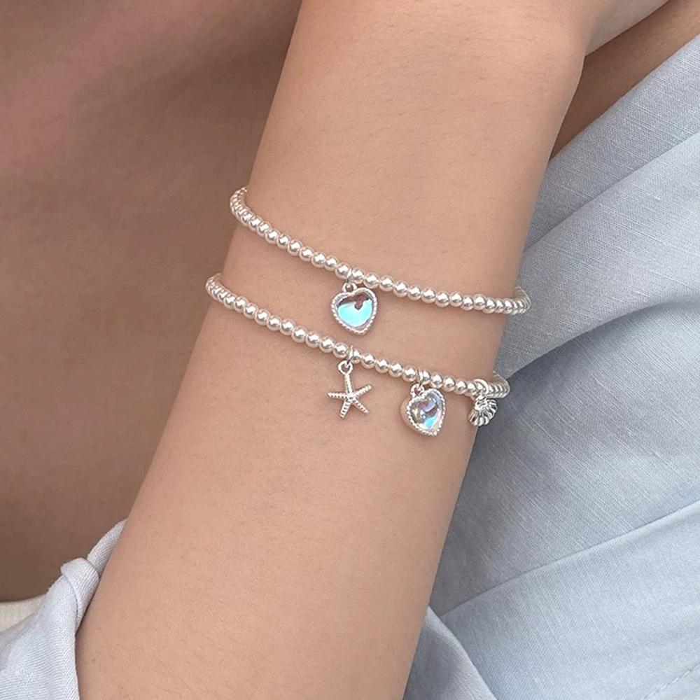 Bracciale di Lusso in Argento Sterling con Stella Marina e Perla di Conchiglia per Donna, Moda Lusso Leggero