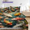 Koi Fish Pattern Bedding Quilt Set Quilt Cover Pillowcase Home Decoration Birthday Gift (1 * duvet cover + 2 * pillowcase, without core)