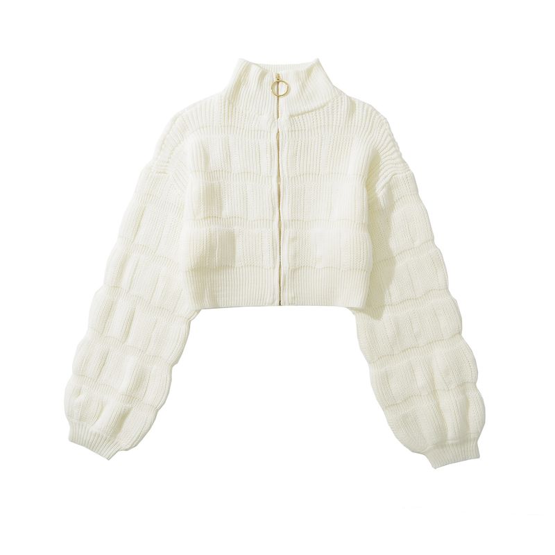 Za Autumn New Women clothes 2025 Western Style Profile Zip-up Cardigan Loose Slimming Lantern Sleeve All-Matching Sweater