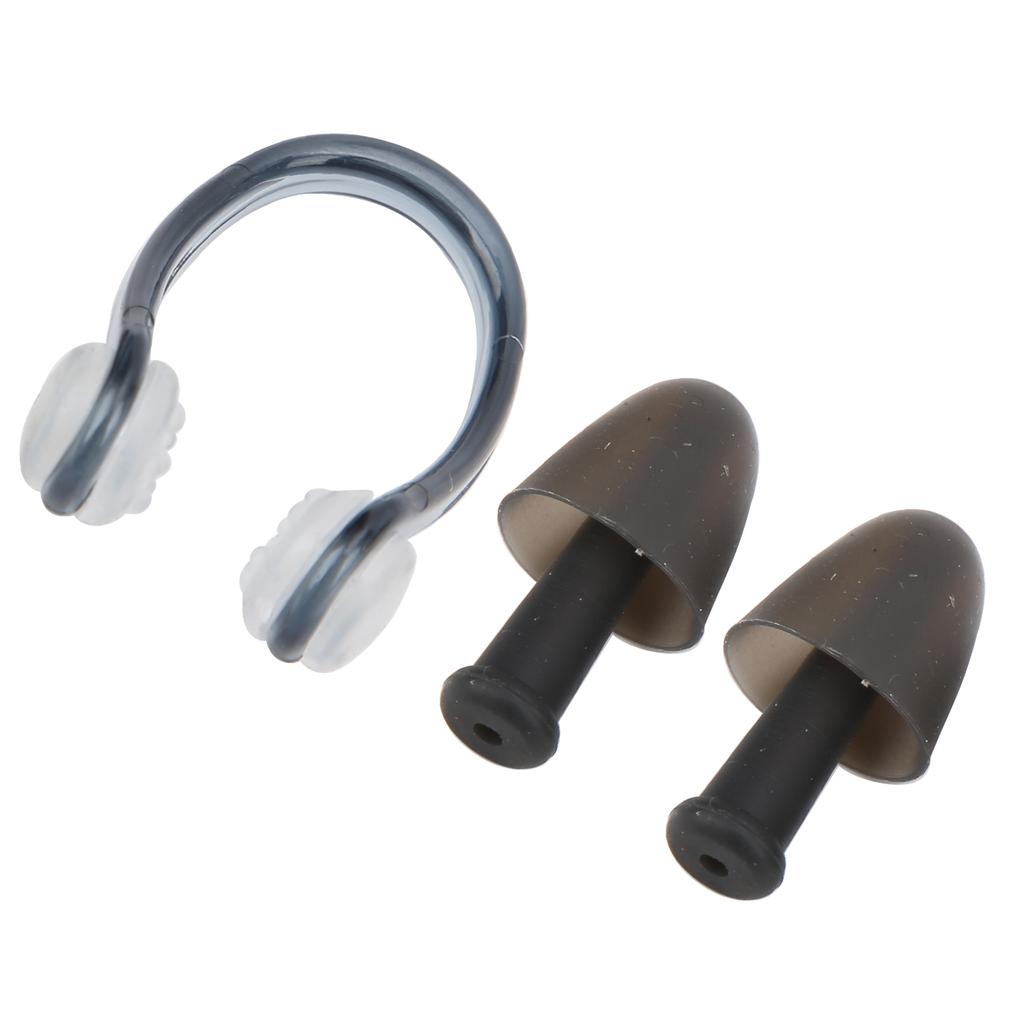 Soft Silicone PC Swimming Ear Plugs Nose Clip Set for Waterproof Surfing Diving SportsBlack