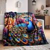 1pc Peacock Feather Print Blanket Lightweight Flannel Blanket Throw Blanket For Sofa, Bed, Travel, Camping, Livingroom, Couch, Chair, And Bed Yy250902