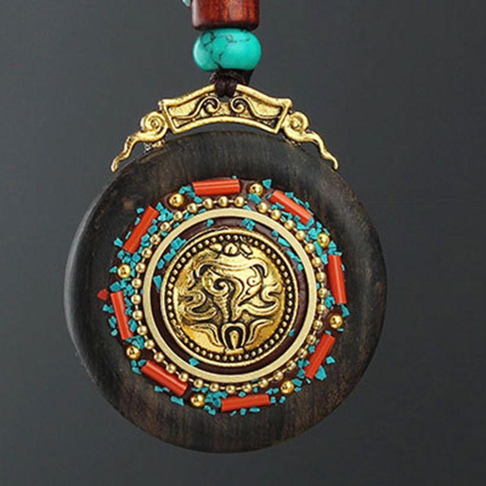 Ethnic Style Ebony Wood Car Keychain Retro Bag Hanging Accessories  Key Chain Decoration