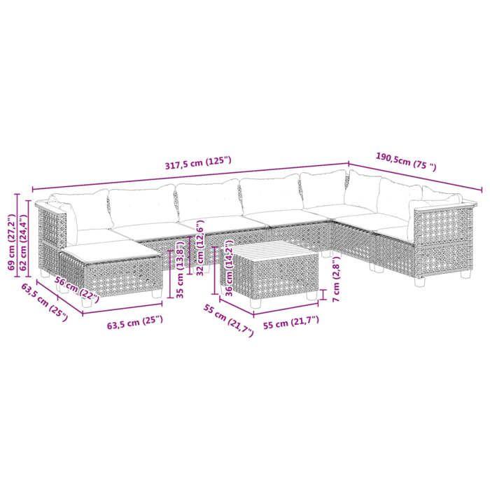 VidaXL Salon de jardin 9 pcs avec coussins gris résine tressée 3261963