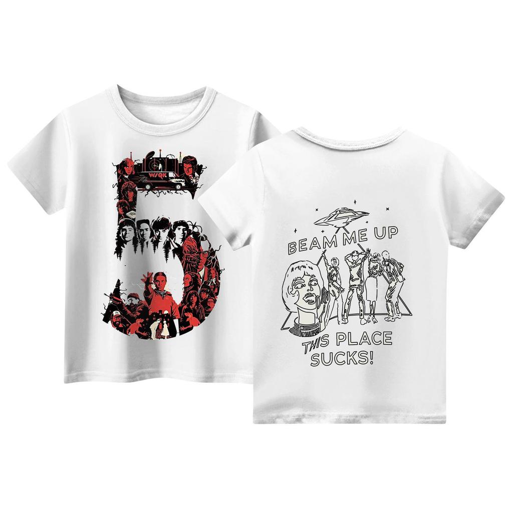 Children's Short Sleeve Tops Casual Print T Shirt Round Neck Pullover Blouse