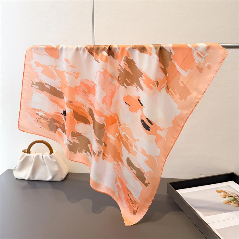 

Spring Summer Oil Painting Style 70cm Square Women Scarf Silk Satin Scarves Shawl Designer Headband Hijab Bandana Wrap Bufanda 70x70cm