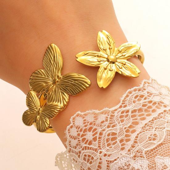 Goldene Manschettenarmbänder für Damen Vintage Blume Schmetterling Sonne Muschel Boho Armreifen Breites Offenes Manschettenarmband Schmuck für Sie