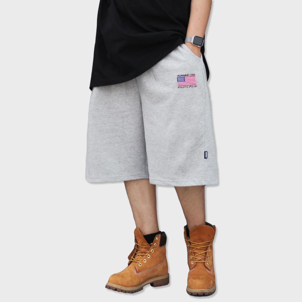 RESPECT Running Usa Athletic Club Bermuda Wide Sweat Shorts (Grey)