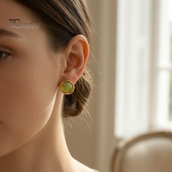Transparent Resin Earrings 1 Pair Gemstone Stud for Women, Gold Plated Round Natural Modern Jewelry Gifts Healing Stone Earrings, Stainless Steel Flat