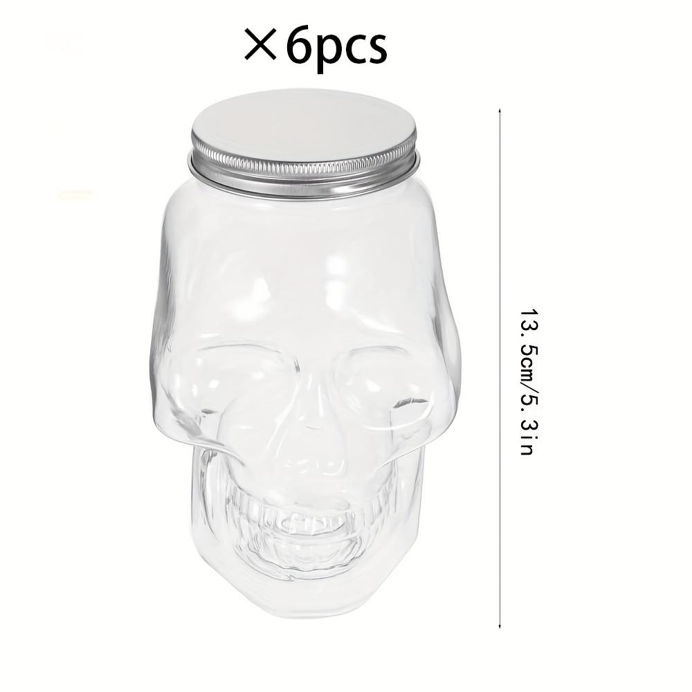 

6Pcs Halloween Skull Shaped Beverage Bottles - 800Ml Transparent Plastic Drink Containers with Lids for Halloween