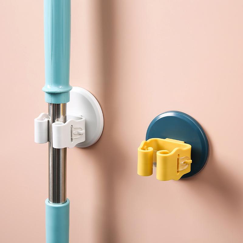 Adhesive Wall Mounted Mop Organizer Broom Holder Mop Hanger Housekeeper Kitchen Tool Multi-Purpose Bathroom Strong Hooks