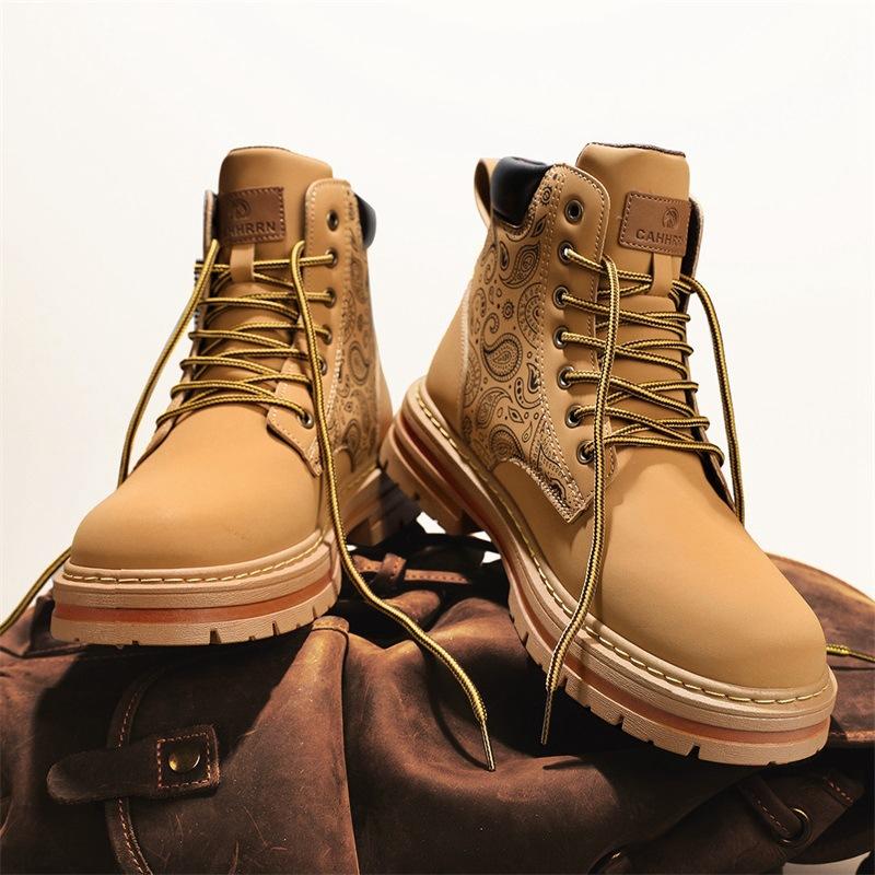 Martin Boots Men's Autumn Winter 2024 New High Top Men's Boots British Style Casual Cargo Shoes Men's Heightened Small Yellow Boots