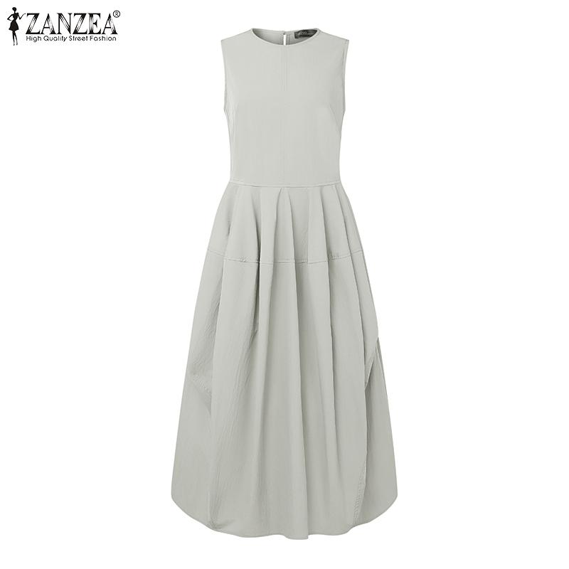 ZANZEA Women Casual Sleeveless Ruffled Baggy Casual Long Dress