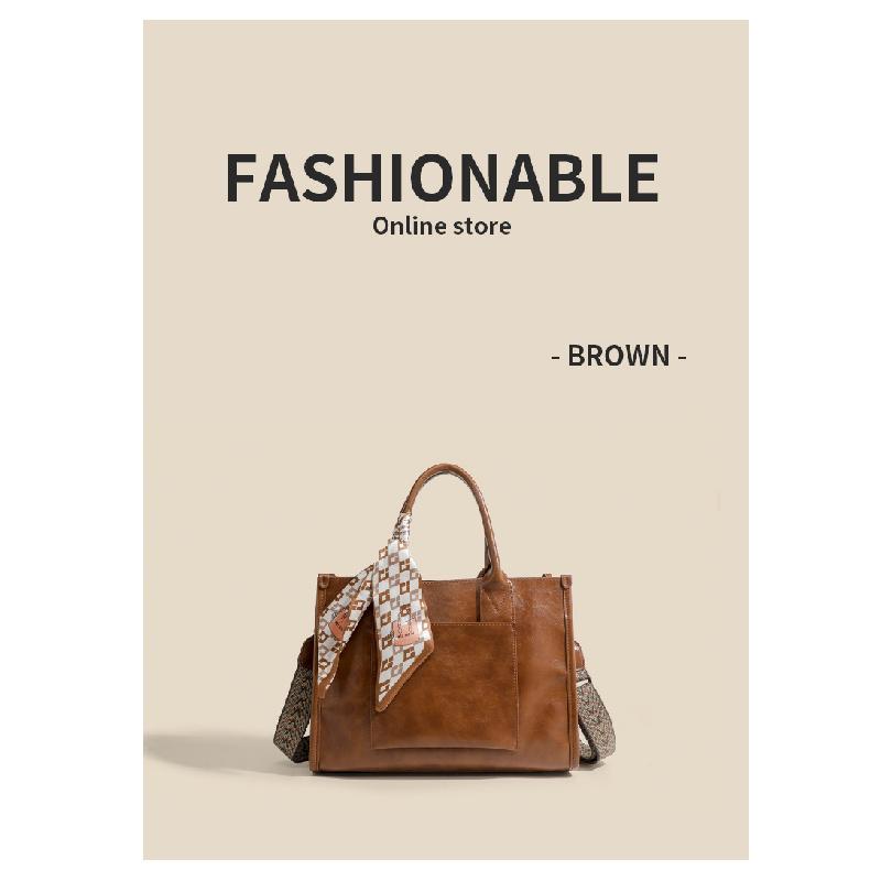 

Soft leather tote bag for women 2024 spring/summer new style high-end vintage commuter large-capacity handbag crossbody bag large bag коричневый