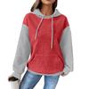 Top a manica lunga con cappuccio, stile casual, a blocchi di colore, a quadri, con coulisse e tasca