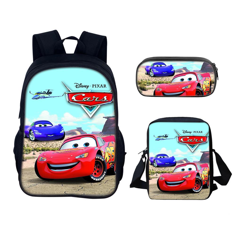 Set Zaino per Bambini con Personaggi di Film Cars in Materiale di Nylon con Spallacci Regolabili per Bambini