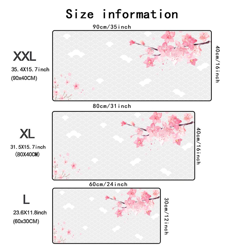 Pink cherry blossoms Mouse Pad Large Gaming Office Stitched Edges Non-Slip Rubber Base Extended Keyboard Mousepads Long Desk Mat
