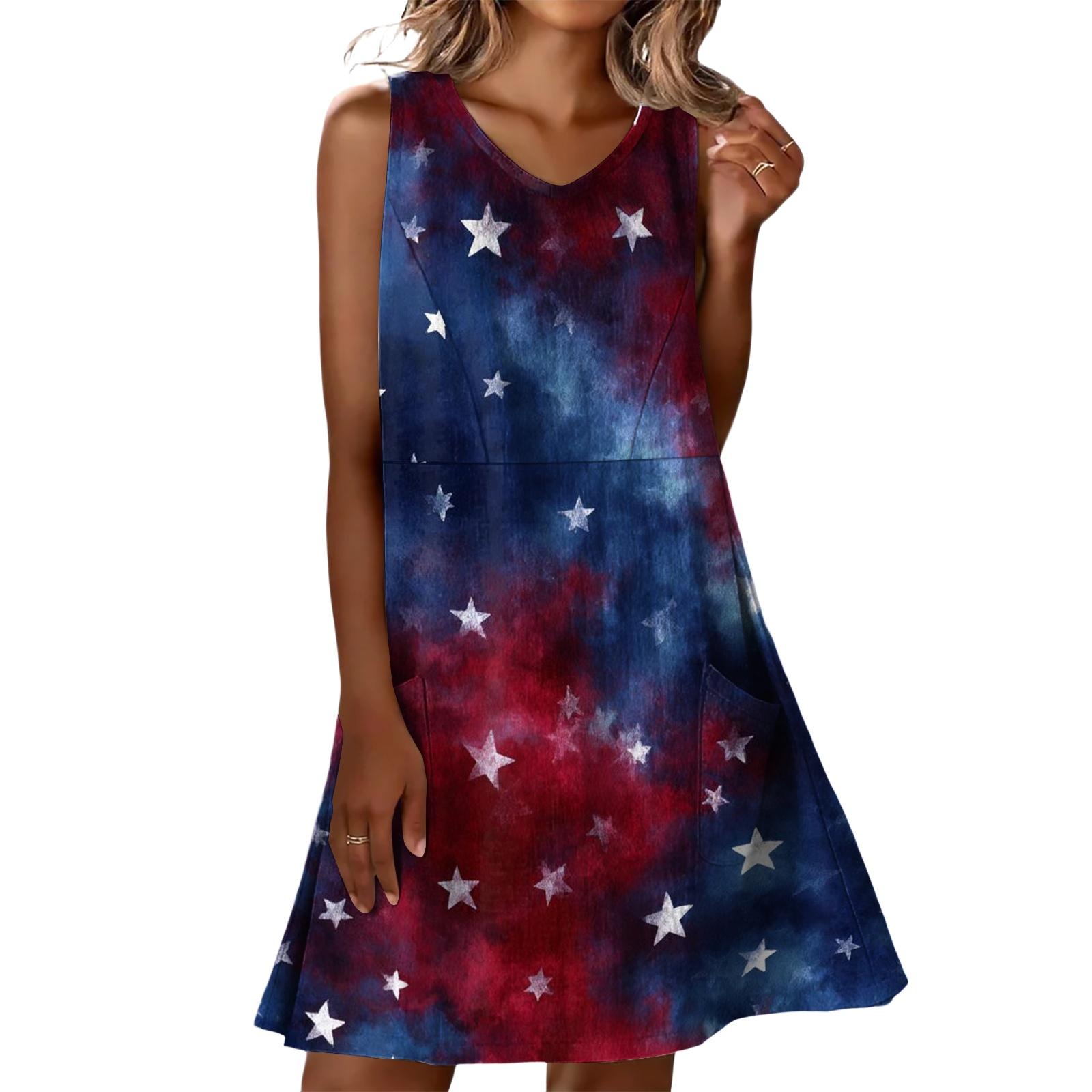 

Летние платья для женщин Свободные Пляжный отдых Повседневные Без рукавов V-образный вырез Сарафаны с карманами Платье-майка S красный