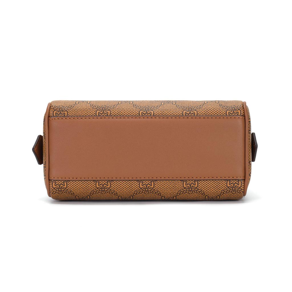 MCM Cognac Lauretos Jacquard Mini Boston Bag with Top Handle & Detachable Crossbody Strap for Daily & Casual Use