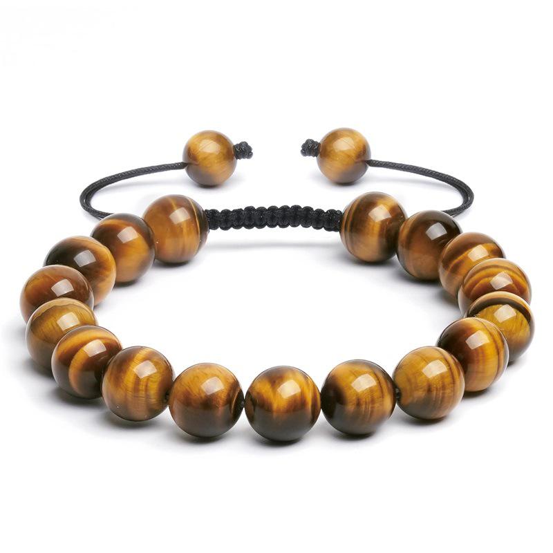 10MM Natural Tiger Eye & Agate Men's Hand-Woven Beaded Bracelet