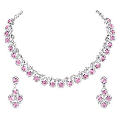 Diamond/Stones Silver Plated Alloy Necklace Set with Earrings for Women | Stylish Jewellery for Party, Wedding and Festive Occasions