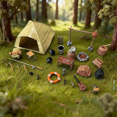 Miniature Camping Tent Set 1/64 Realistic Collection Tiny Resin for Micro Landscapes Photography
