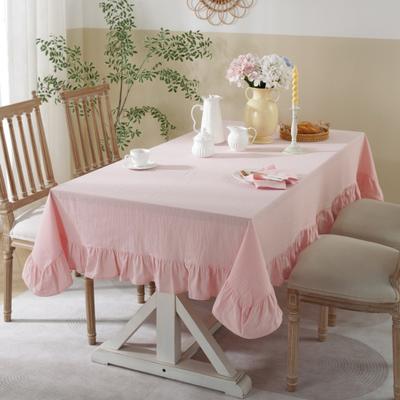 Solid Color Ruffled Tablecloth Rectangular Square Table Cover Dining Tablecloth for Farmhouse Kitchen Dining