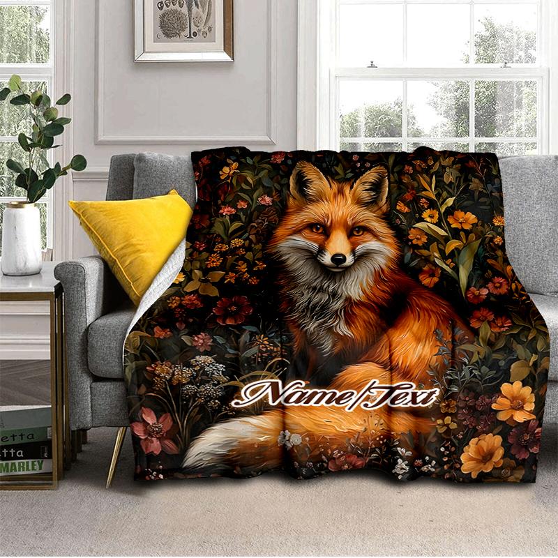 1PC Custom Name Fox Garden outdooor Flannel blankets Throw Blanket All-Season Throw Gift Bedspread for Couch, Bed, Camping Holiday Birthday gift