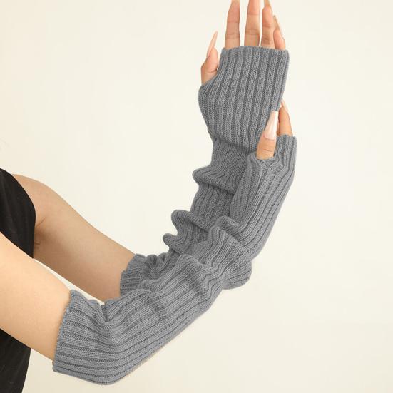 1 Pair Fall Winter Gloves Half-finger Cover Knitted High Elasticity Non-slip Over Elbow Length Arm Warmers Pure Color Arm Sleeves Keep Warm Windproof
