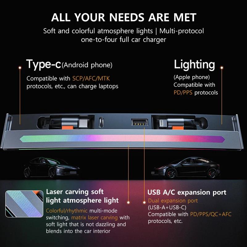 For Tesla Model 3 2025-2025 Y 2025-2025 Center Console 84W Colorful Retractable Docking Station USB Hub Fast Charger Accessories