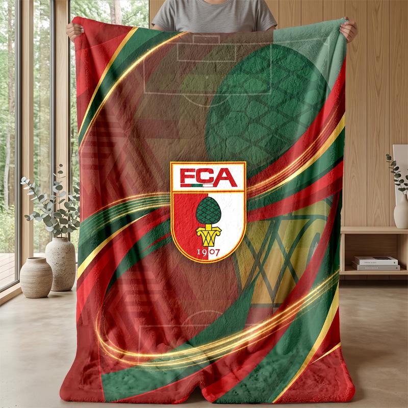 FC Augsburg FC Weiche Flanell-Fleece-Decke Leicht Gemütlich Warm Überwurfdecke für Sofa Bett Heimdekoration